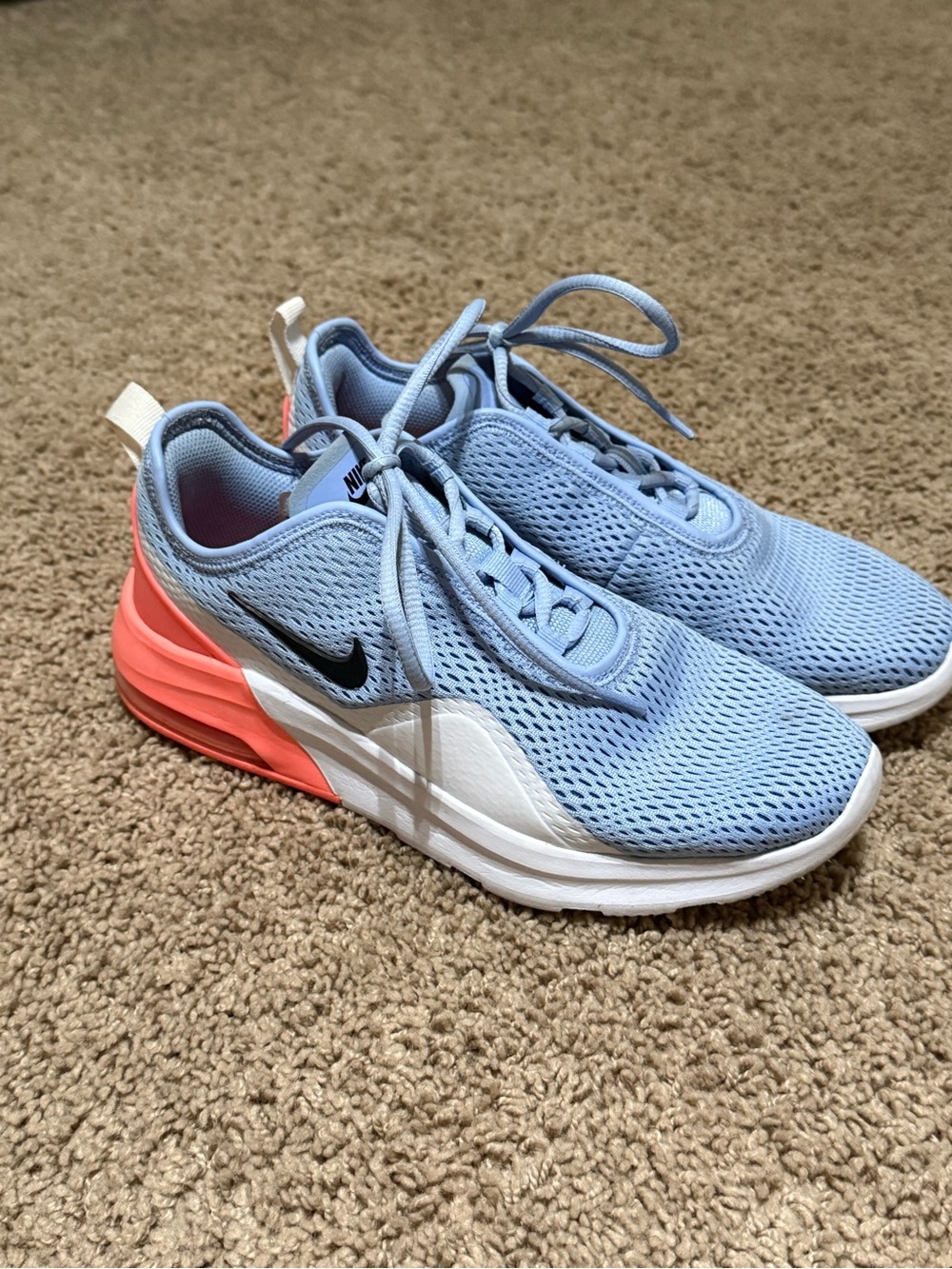 Nike Women's Sky Blue Mesh Running Shoes with Coral Heel and Black Swoosh